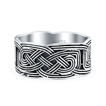 Celtic Oxidized Band Solid 925 Sterling Silver Thumb Ring (9mm)